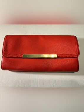 Sleek Red Women's Clutch Wallet with Gold Accent